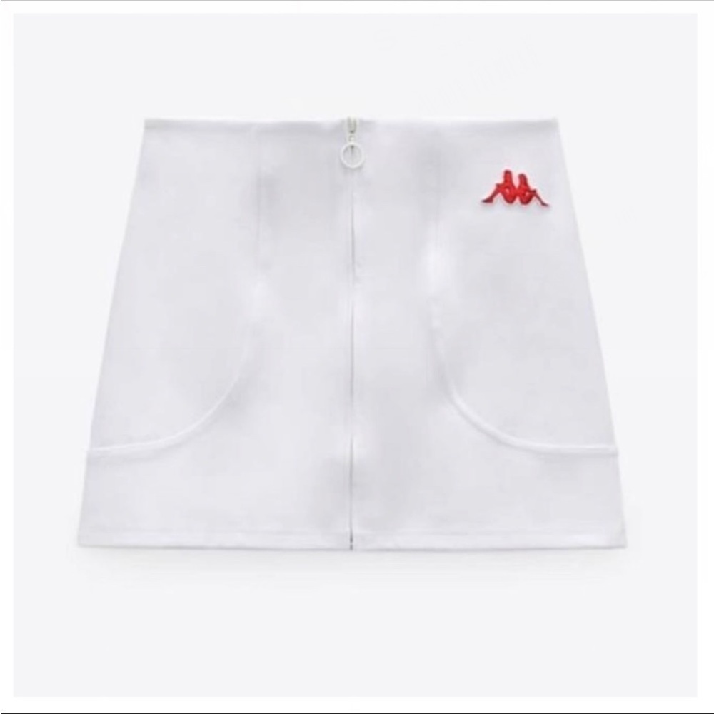 Zara Kappa Embroidered Women’s White Fitted Bodycon Zipper Mini/ runs small